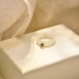 Green Jade with Herkimer Diamond & Freshwater Pearl Ring