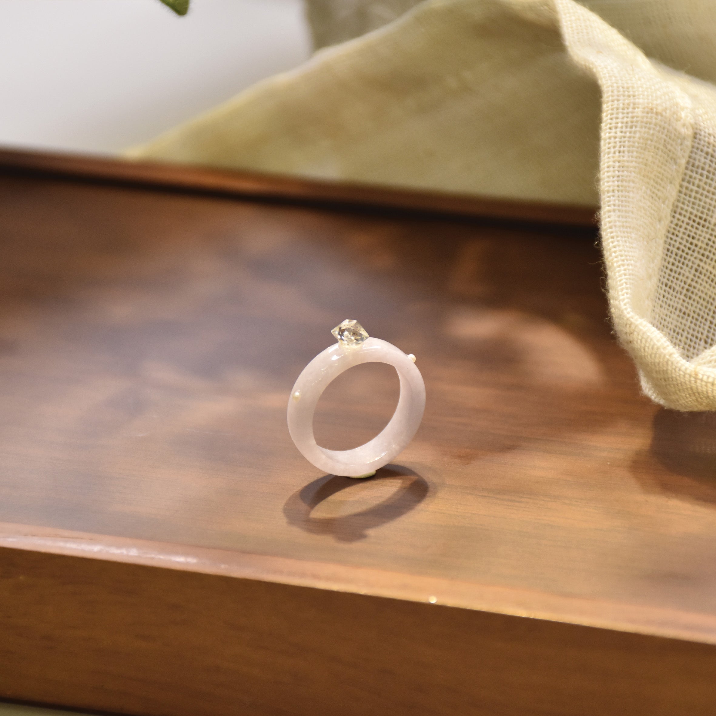 Purple Jade with Herkimer Diamond & Freshwater Pearl Ring - OON Jewellery 